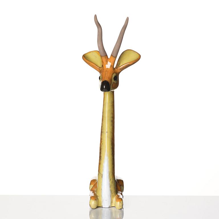 Vicke Lindstrand, a glazed ceramic sculpture of a gazelle, Upsala-Ekeby, Sweden 1948-60.
