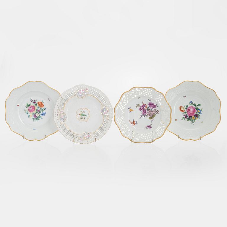 Meissen, four porcelain plates, 19th–20th century.