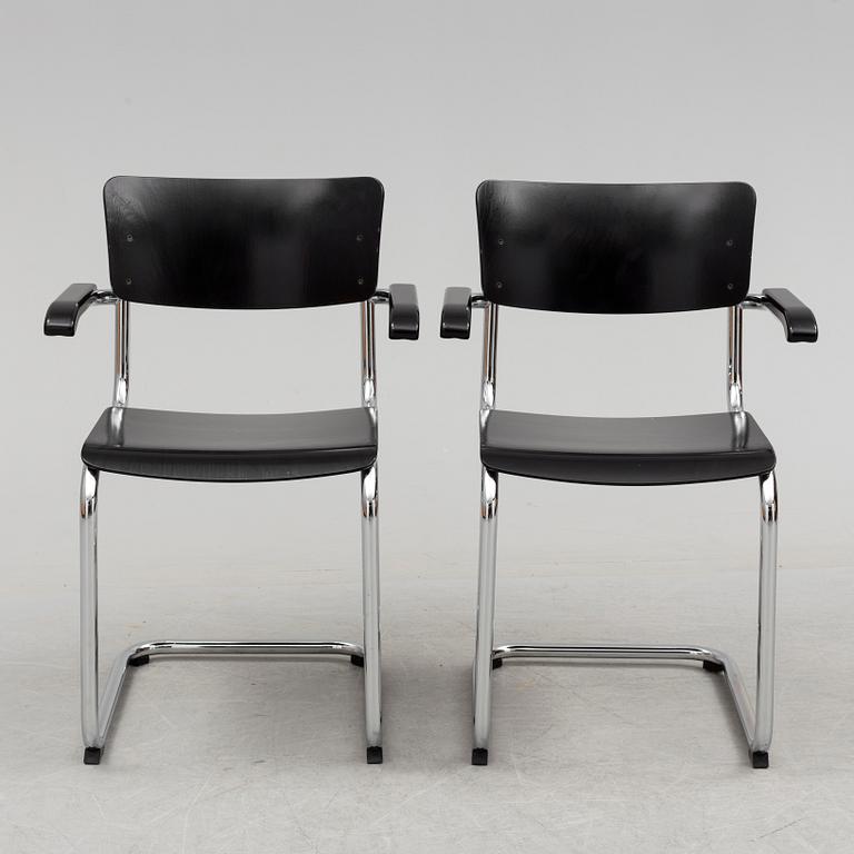 MART STAM, a pair of 'S 43 F' tubular steel armchairs from Thonet, circa 2000.