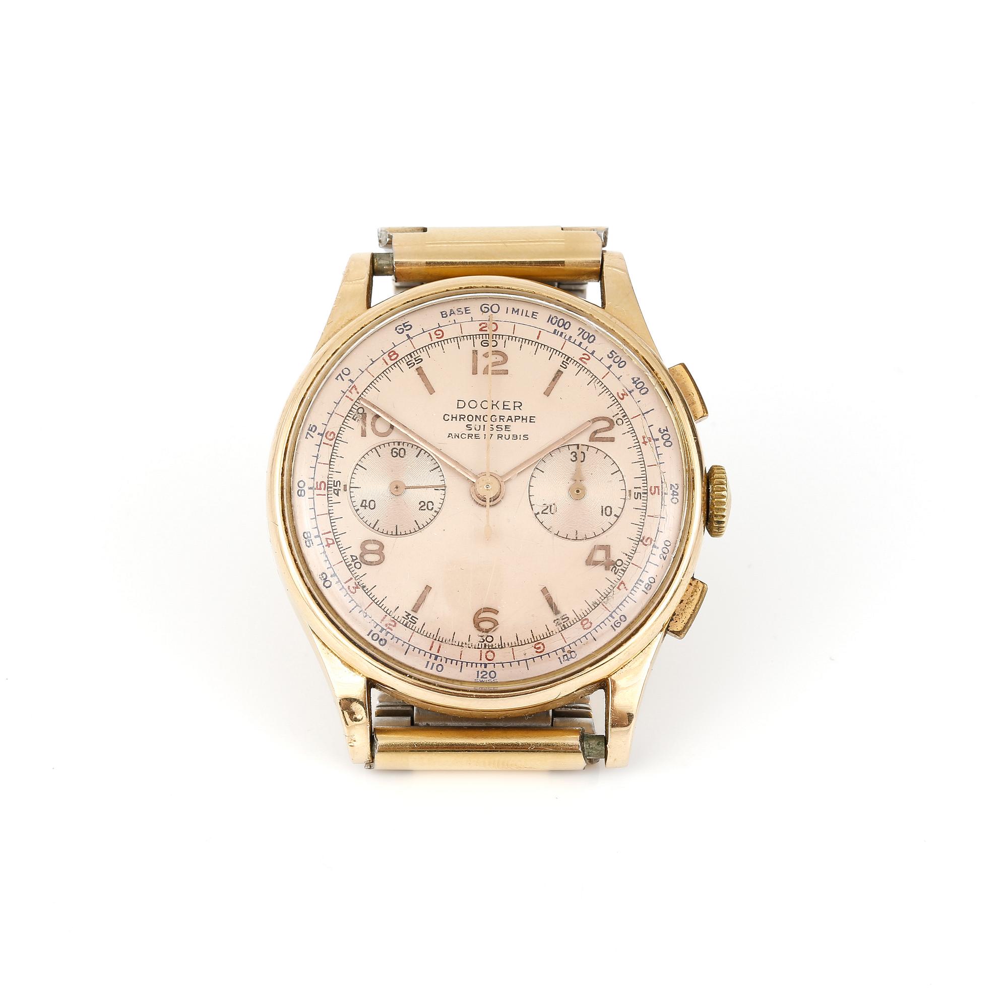 HERRARMBANDSUR, guld 18K, Docker, Chronographe, Schweiz, sannolikt 1960-tal.