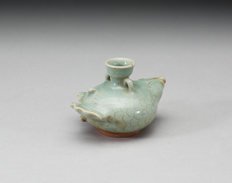 A celadon glazed water-dropper/water pot, Yuan dynasty (1271-1368).