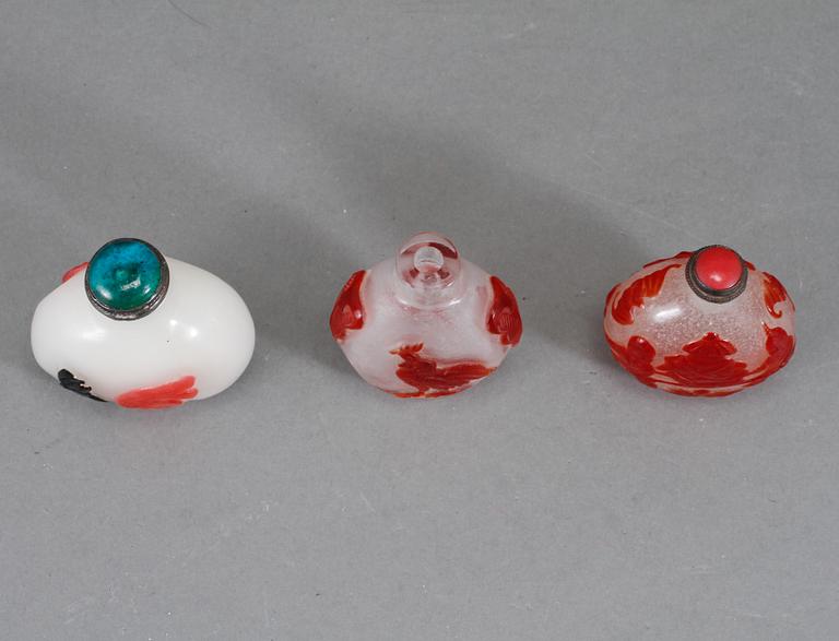 SNUSFLASKOR, 3 st, glas, Kina, 1900-tal.