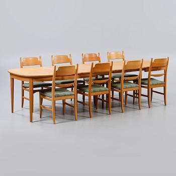 MATGRUPP, 9 delar, "Calmare Nyckel", Carl Malmsten, Åfors Möbelfabrik, 1900-talets andra hälft.