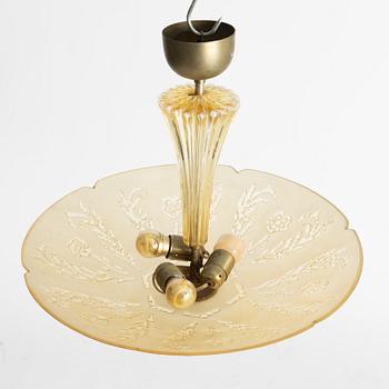 Fritz Kurz, A model KD 9775 Swedish Modern ceiling lamp, Orrefors, 1940s.