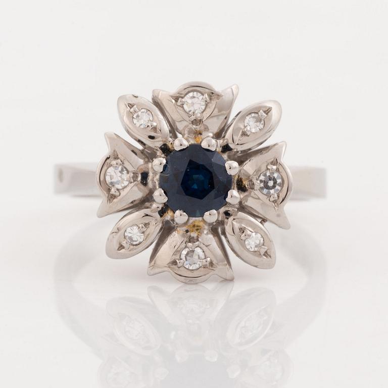 Sapphire and eight cut diamond ring. Evert Lindberg, Göteborg, 1980.
