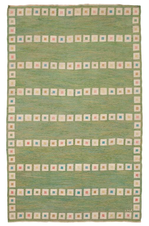 RUG. Flat weave. 224,5 x 139,5 cm. Signed I.H-K.