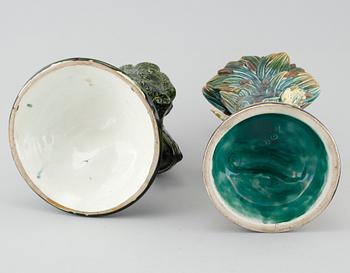 Two majolica vases from Gustavsberg and Rörstrand, late 19th century.