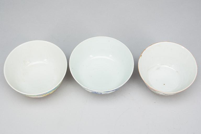 PARTI SKÅLAR, porslin. 3 st, Kina, 1900-tal.