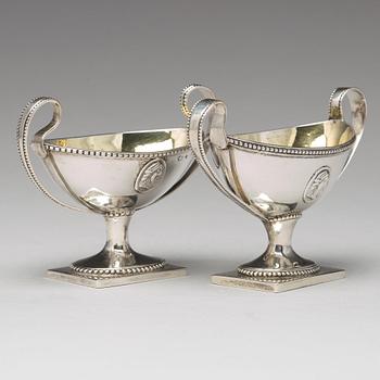 A matched pair of 18th century parcel-gilt silver salt-cellars, mark of Johan Fredrik Weise, Stockholm 1792.