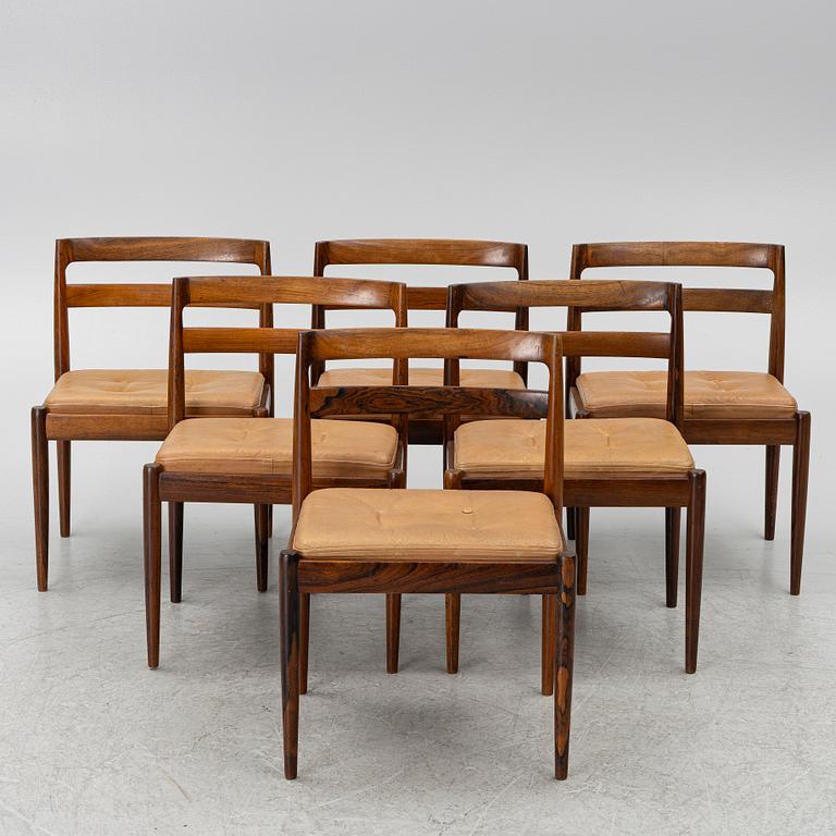 Kai Kristiansen, Stolar, 6 st, "Univers" modell 301, Magnus Olesen, Durup, Denmark, 1960-tal.