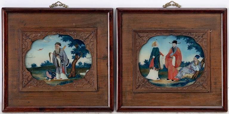 A pair of Chinese reverse glass paintings, 20th century.