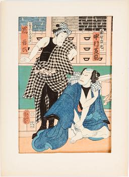 Two YOSHITSUYA (1822-1866) color woodblock prints. Japan, figures.