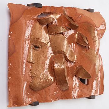 Hertha Hillfon, a ceramic wall sculpture of a face in profile, Atelier Hertha Hillfon, early 1990s.