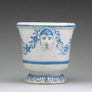 A Swedish Rörstrand faience flower pot, dated St 2/2 (17)53.