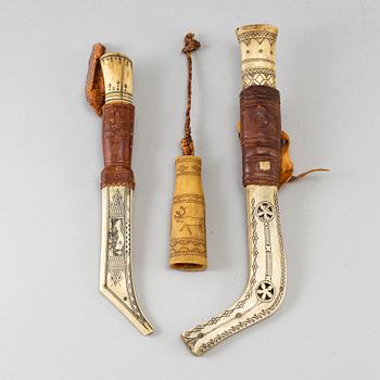 Three Sami reindeer horn items.