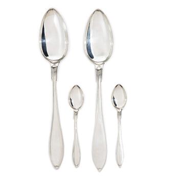 24 pieces of silver spoons, Swedish pointy model, by Otto Larsson, Landskrona, Sweden, 1925.