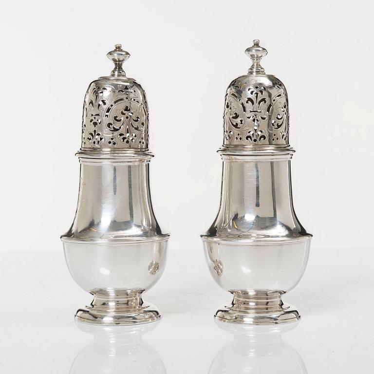 A pair of Britannia standard silver sugar-casters, marks of Samuel Welder, London, 1723.
