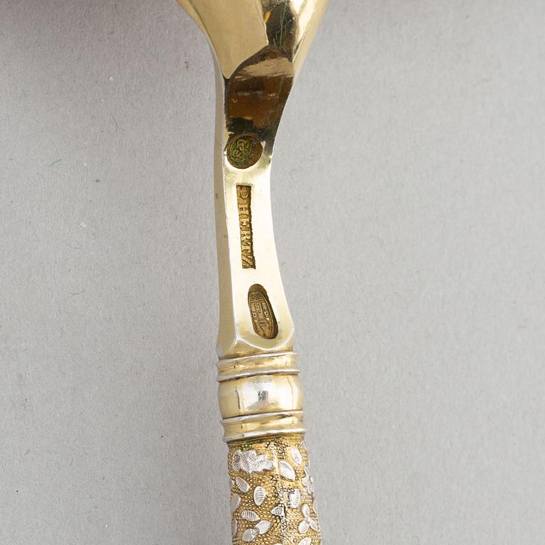 A silver and mother of pearl serving spoon, P. Hertz, Copenhagen, Denmark, 1885.