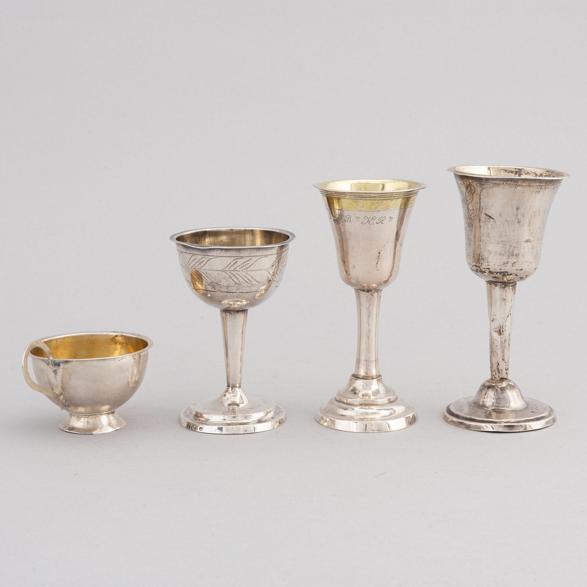 Four Swedish Silver Brandy Cups, first half of the 19th Century.