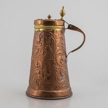 A presumably German Historismus repousse copper tankard, 19th century.