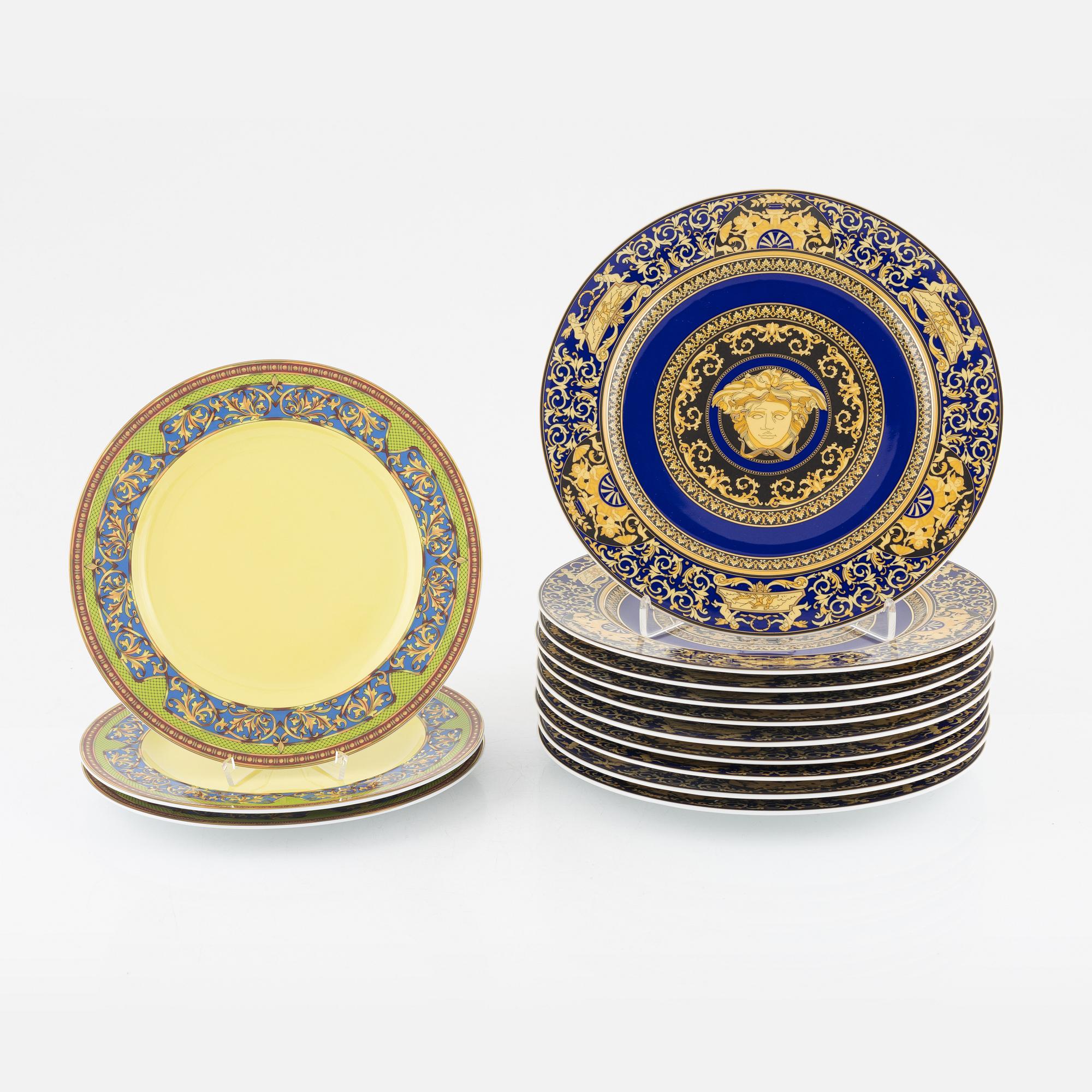 Versace, servisdelar, 13 delar, "Medusa Blue" och "Russian Dream", porslin, Rosenthal, Tyskland.