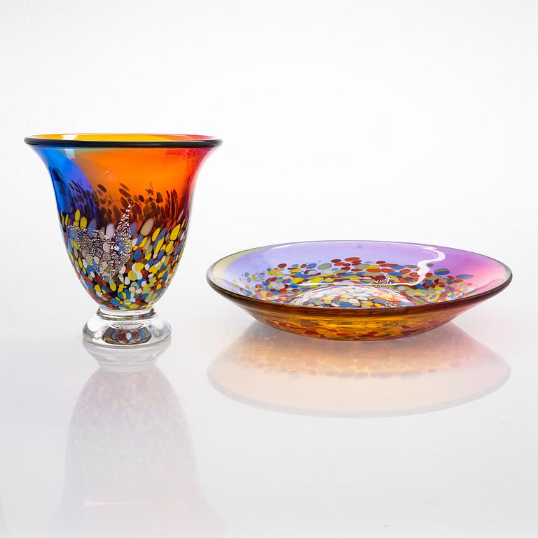 Ardy Strüwer, vase and bowl, signed, Johansfors.