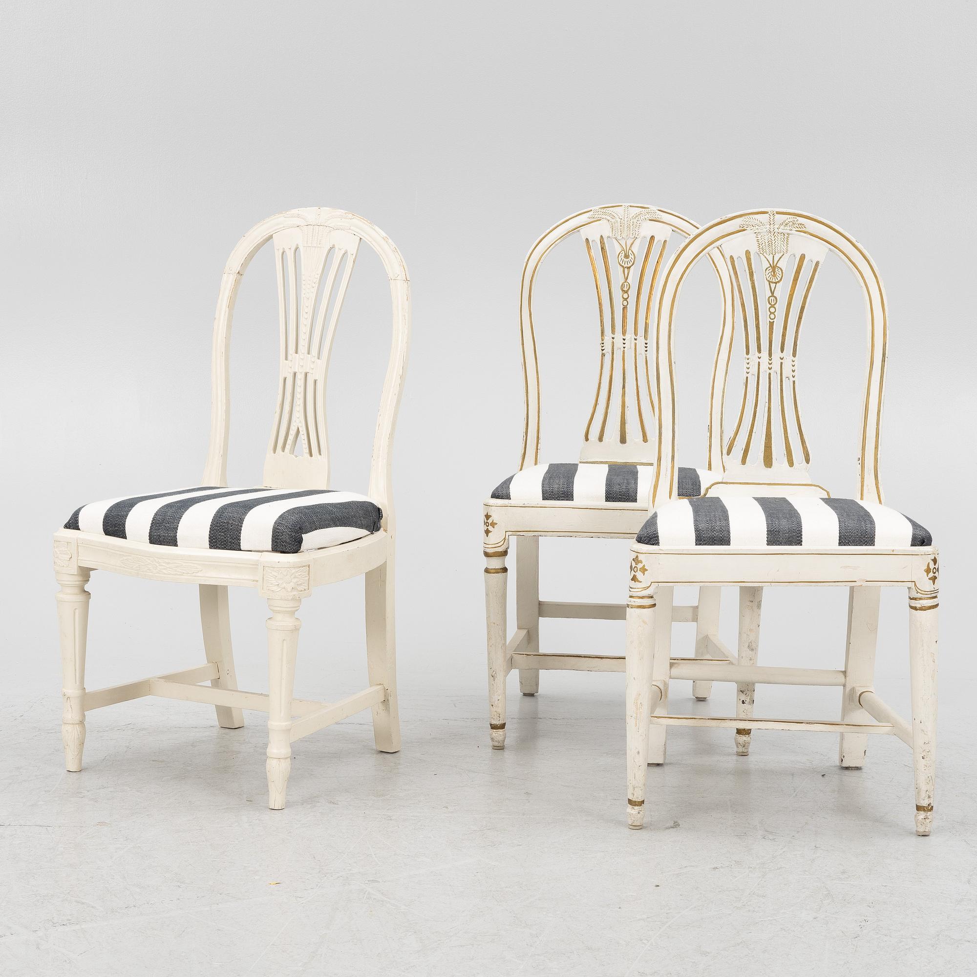 Three matched Gustavian chairs, second half of the 18th century.