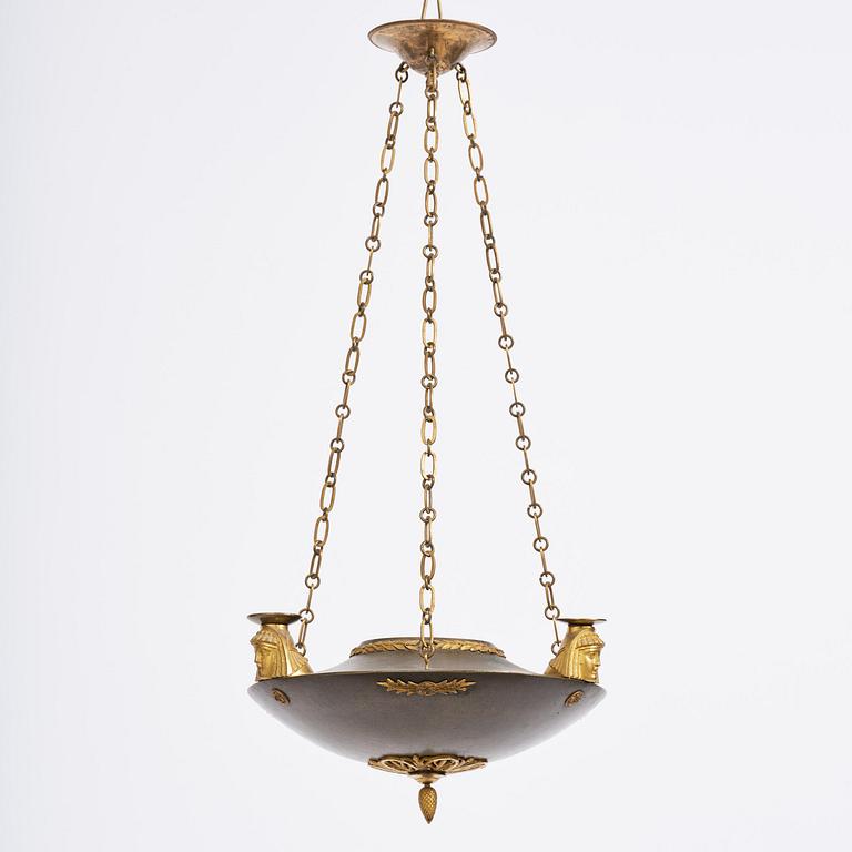 A Swedish Empire 19th century three-light hanging-lamp.