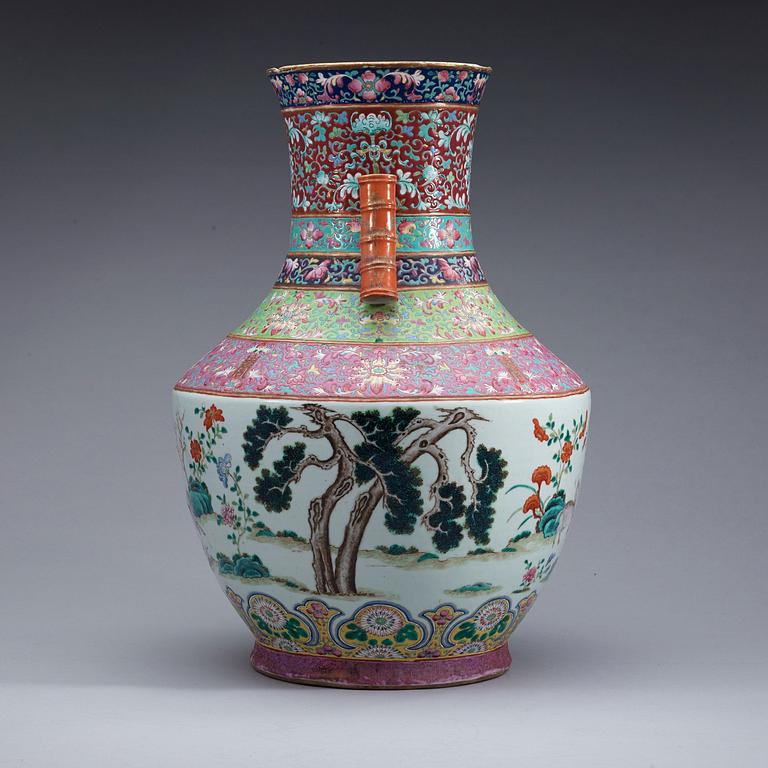 A large famille rose vase, Qing dynasty, with Qianlong sealmark.