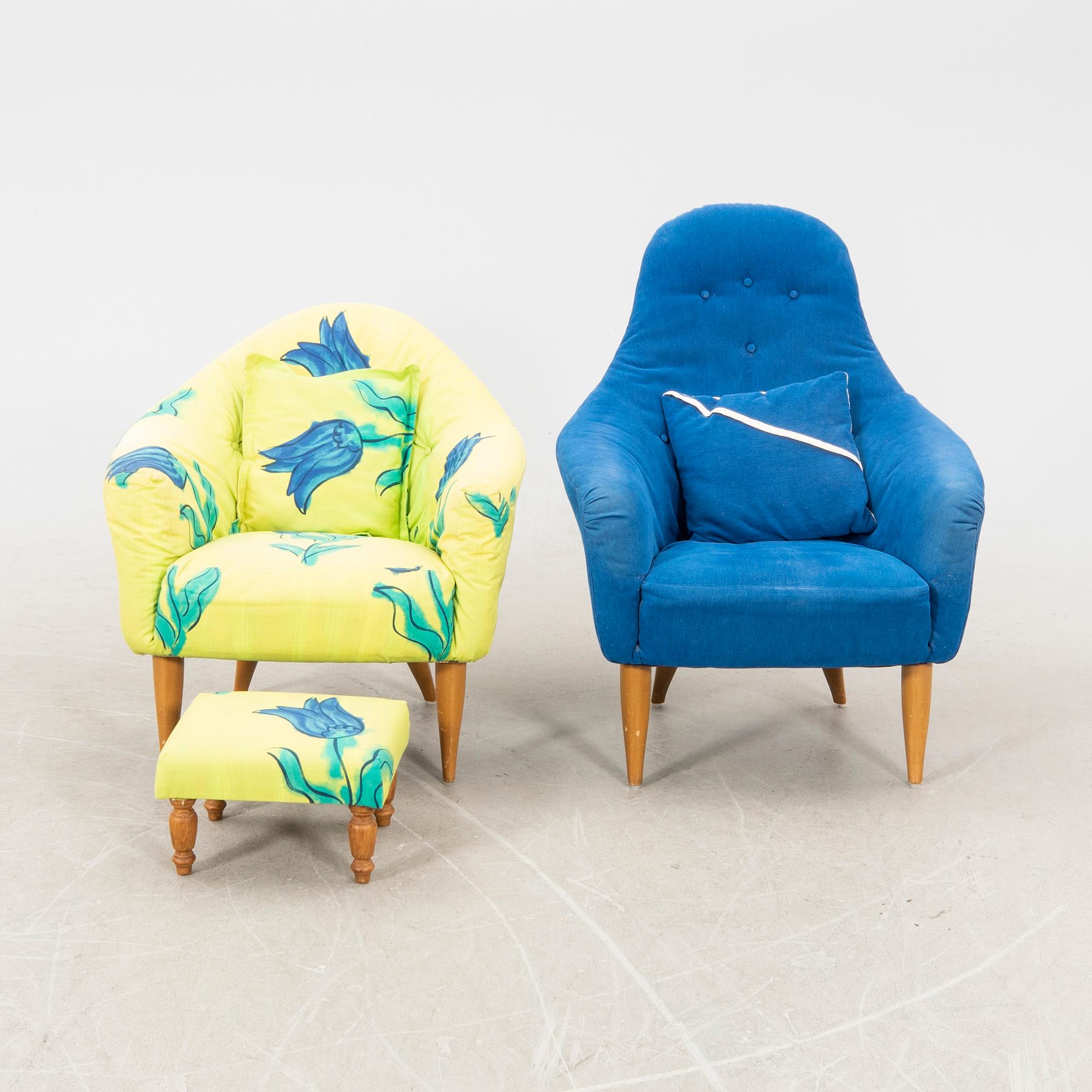 Kerstin Hörlin-Holmquist armchairs, two pieces "Lilla Adam" and "Stora Adam" from the "Paradiset" series, NK (Nordiska Kompaniet).