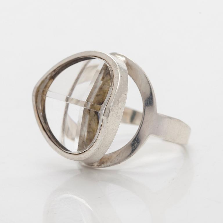 Jorma Laine, ring, silver, faceted rock crystal, Turun Hopea 1984.