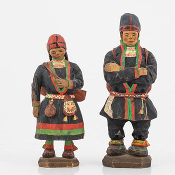 Torborg Lindberg-Karlsson, a pair of figurines, carved and painted wood, signed TL.