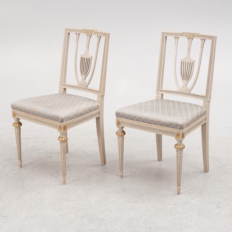 Eight Gustavian style chairs, Sweden, mid20th century/second half of the 20th century.