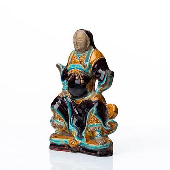 A pottery figure of a the warrior god Guandi, Ming dynasty (1368-1644).