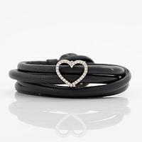 Ole Lynggaard bracelet leather with heart-shaped charm 18K white gold with round brilliant-cut diamonds "Sweet Spot".