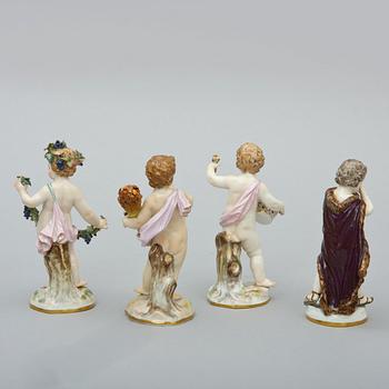 FIGURINER, 4 st, porslin, Meissen, 1800-tal.