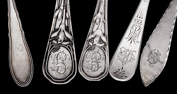 PARTI UPPLÄGGNINGSBESTICK, 6 st, silver, Tostrup och Davidsen, Oslo, tidigt 1900-tal. Tot vikt ca 408 g.