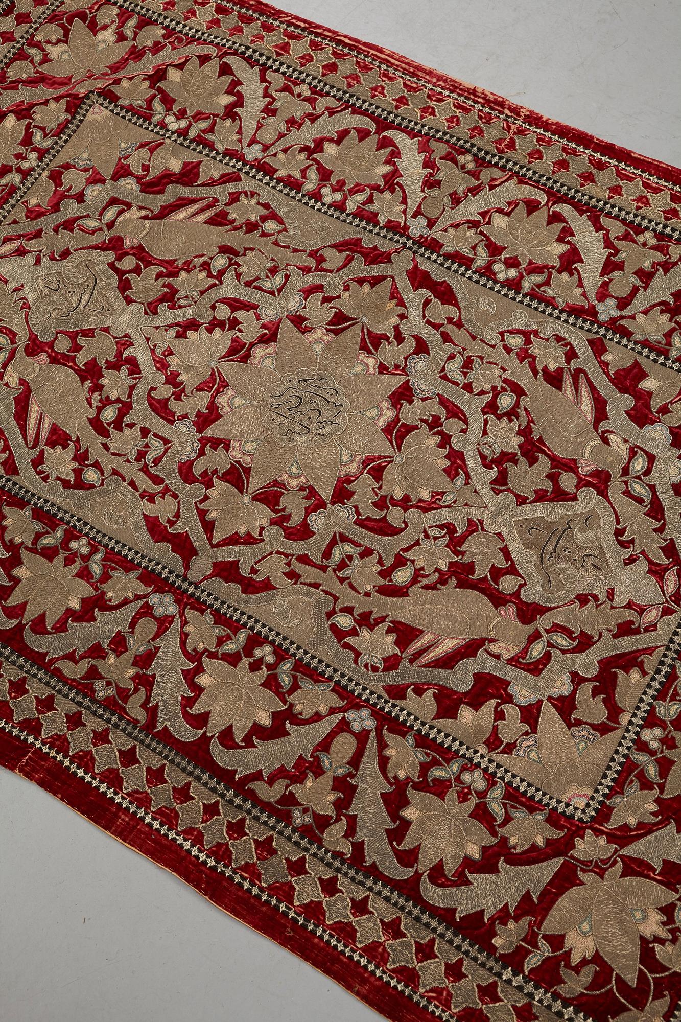Broderi, antik persisk sammet, ca 150 x 103,5 cm, 1700 - 1800-tal.