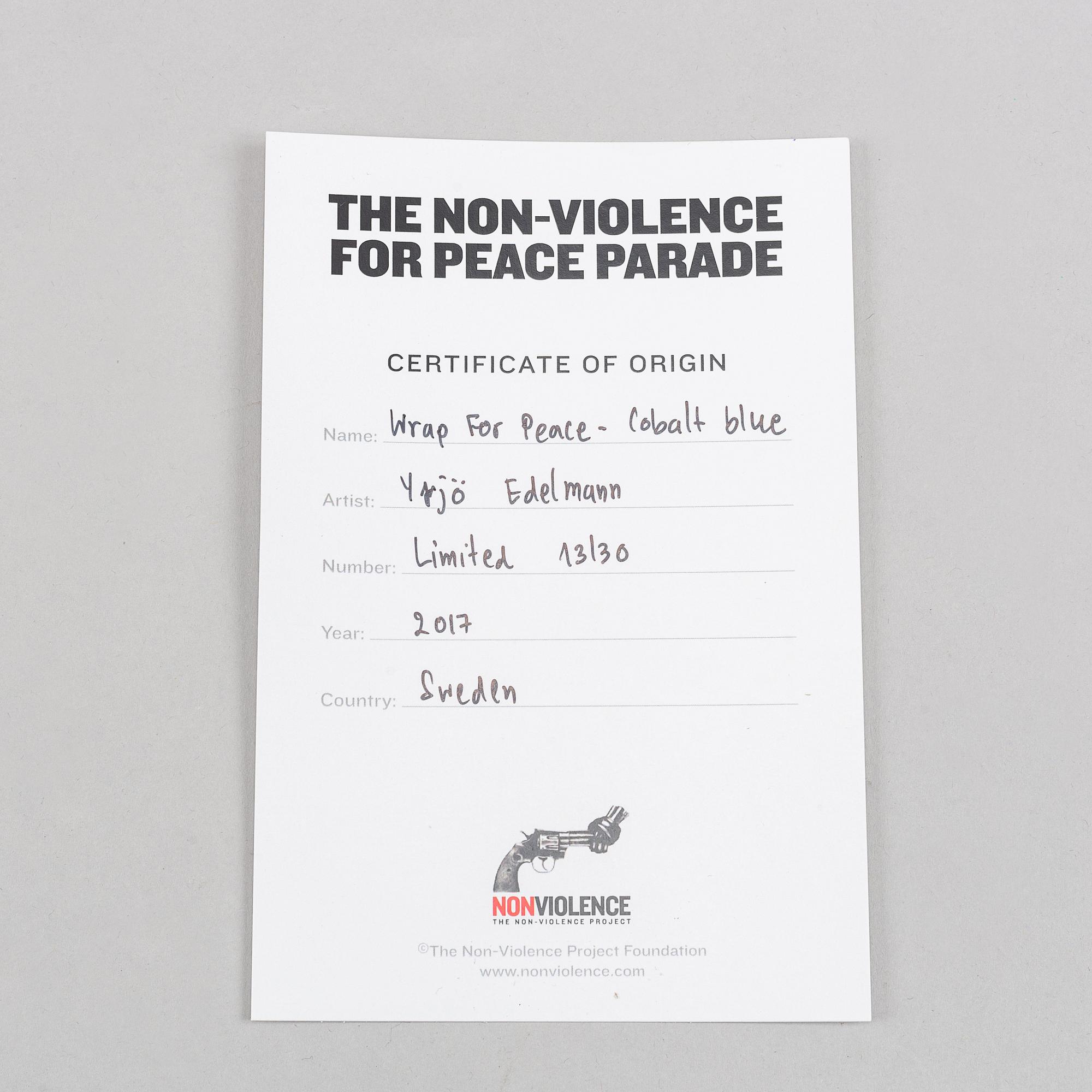 Carl-Fredrik Reuterswärd/ The Non-Violence Project Foundation, a polyresin sculpture 2017, Certificate numbered 13/30.