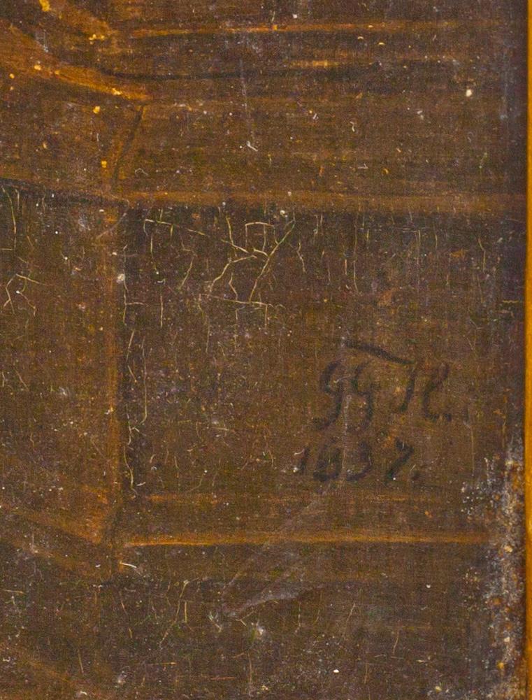 OKÄND KONSTNÄR, olja på pannå, otydligt monogramsignerad och daterad 1837.