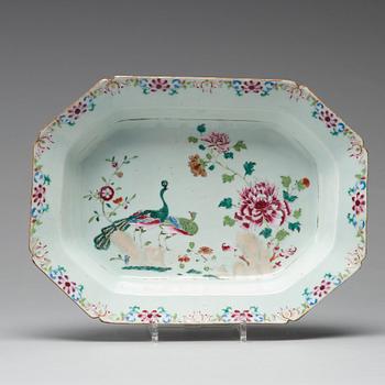 A famille rose 'double peacock' tureen with cover and stand, Qing dynasty, Qianlong (1736-1795).