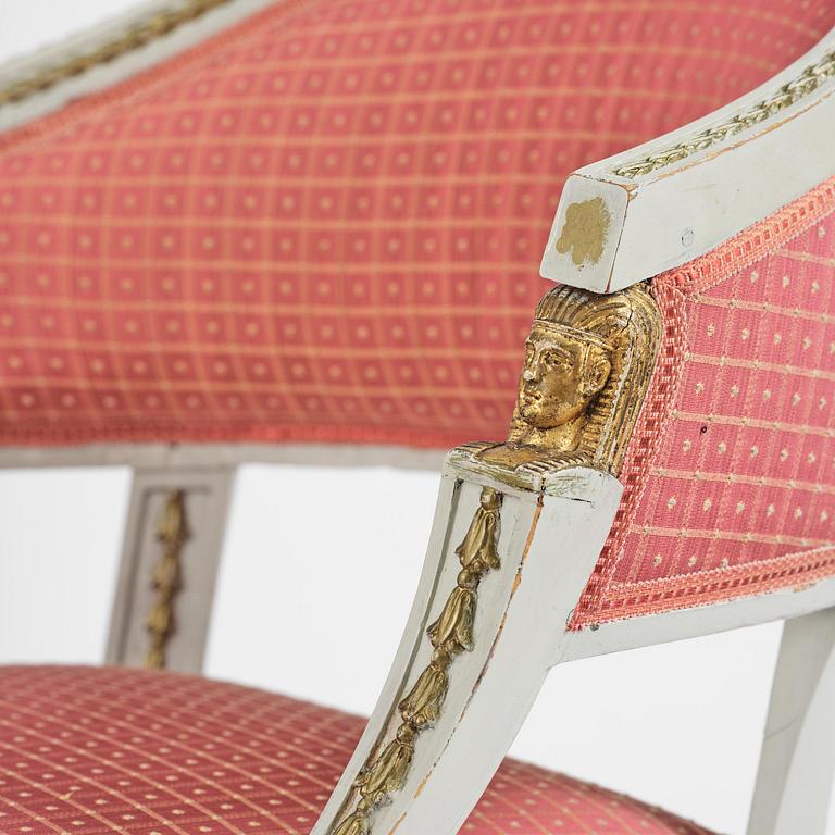 A pair of late Gustavian open armchairs attributed to E. Ståhl (master in Stockholm 1794-1820).