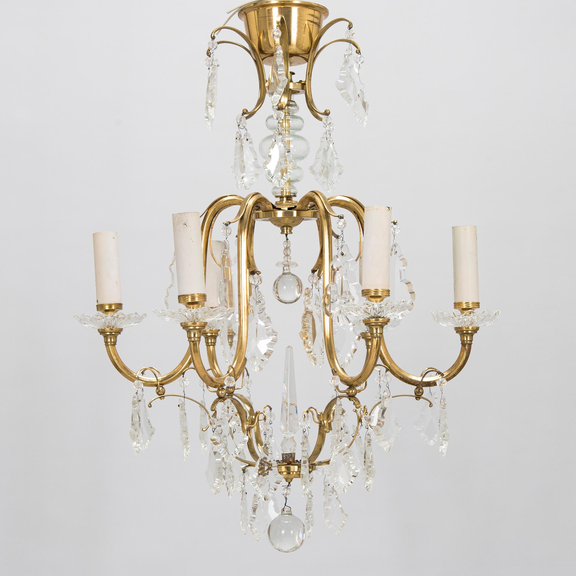 Paavo Tynell, kristallkrona, modell 1465/6, Taito 1900-talets mitt.