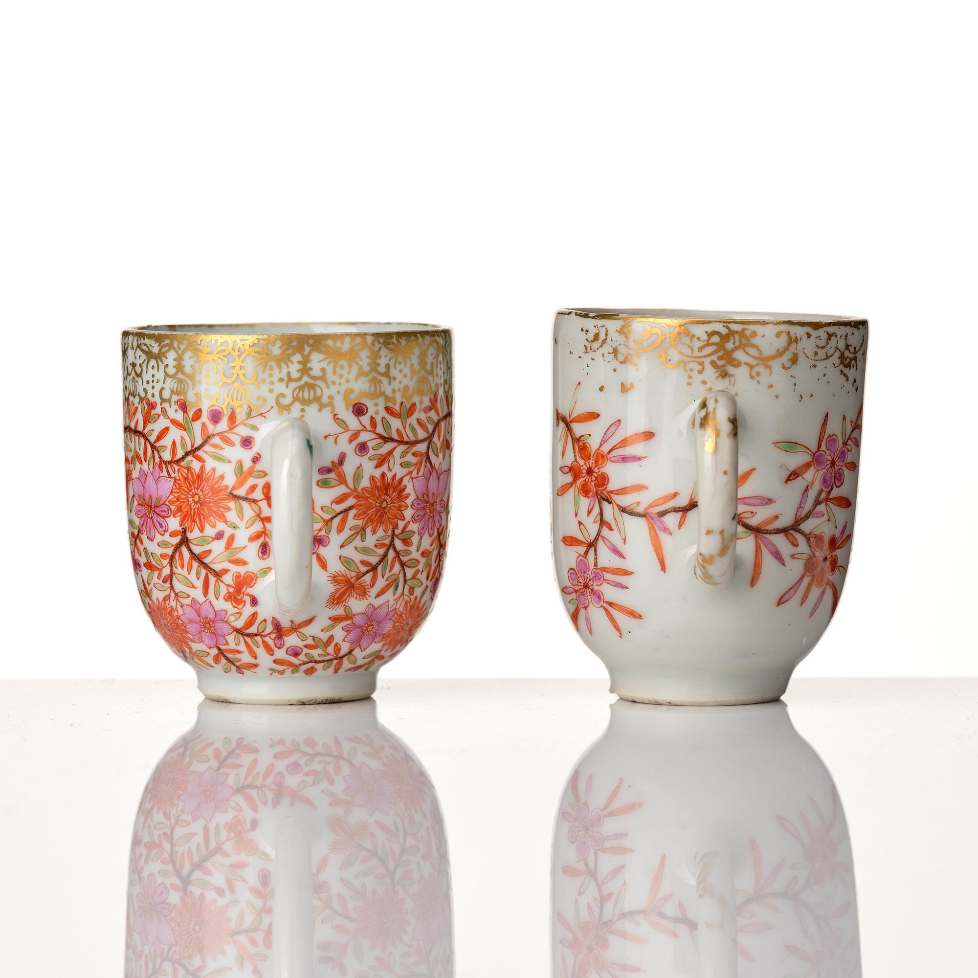 A pair of famille rose cups with saucers, Qing dynasty, Qianlong (1736-95).