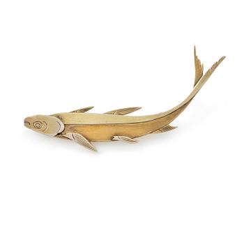 502. Wiwen Nilsson, brosch, sterlingsilver, i form av en fisk, Lund 1962.