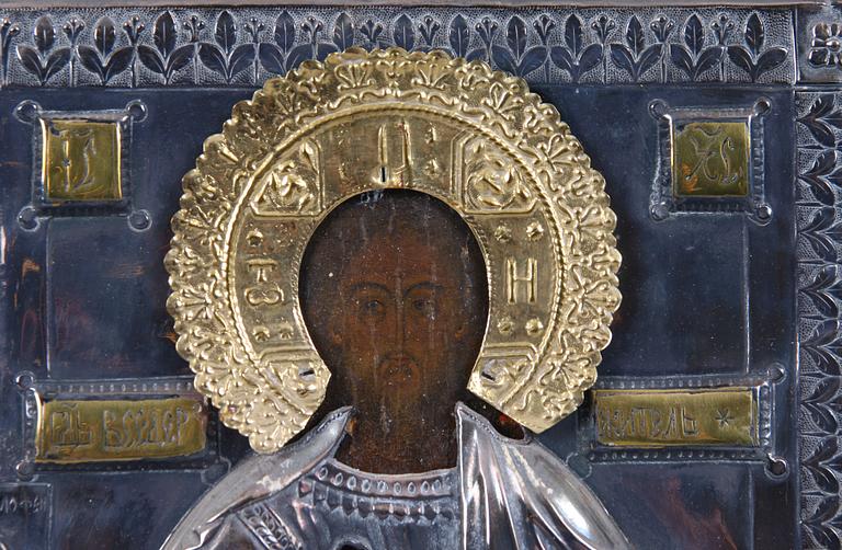 IKON MED RIZZA, silver, Ryssland, 1800/1900-tal.