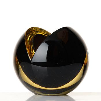 Nanny Still, a yellow and black 'Melon' vase/sculpture, Riihimäen Lasi Oy, Finland.