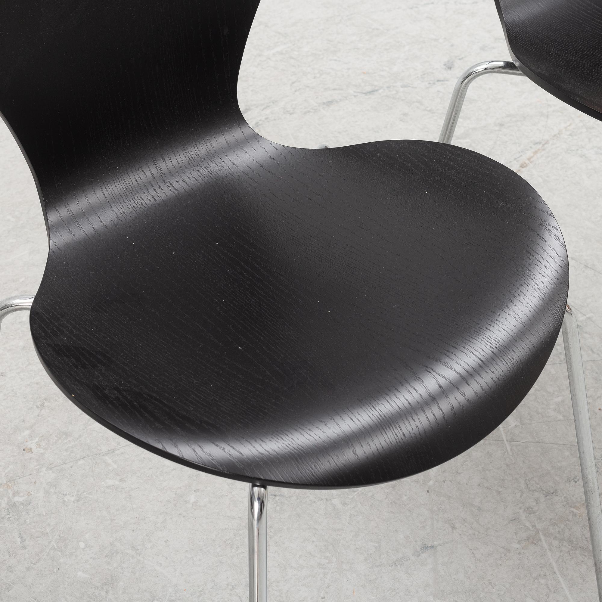 Arne Jacobsen, four "Seven" chairs, Firtz Hansen, Denmark, 2005.