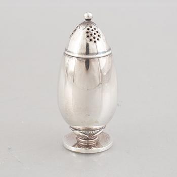 Gundorph Albertus, three sterling silver "Cactus" salt, pepper and sugar shakers, Georg Jensen, Denmark, 1933-44.