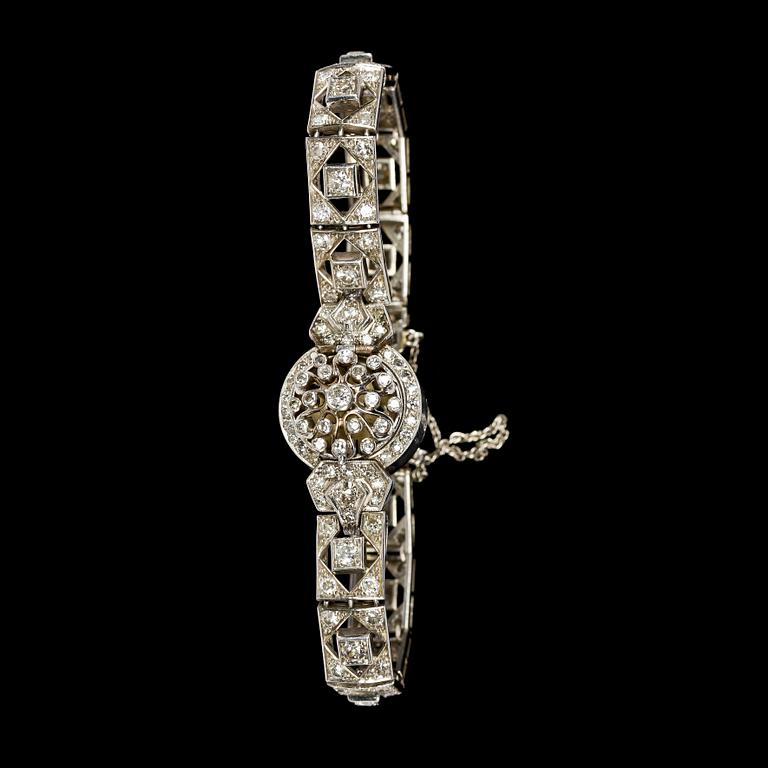 LADIES WRIST WATCH, Jaeger-LeCoultre, brilliant cut and eight cut diamonds, tot. app. 2.80 cts.